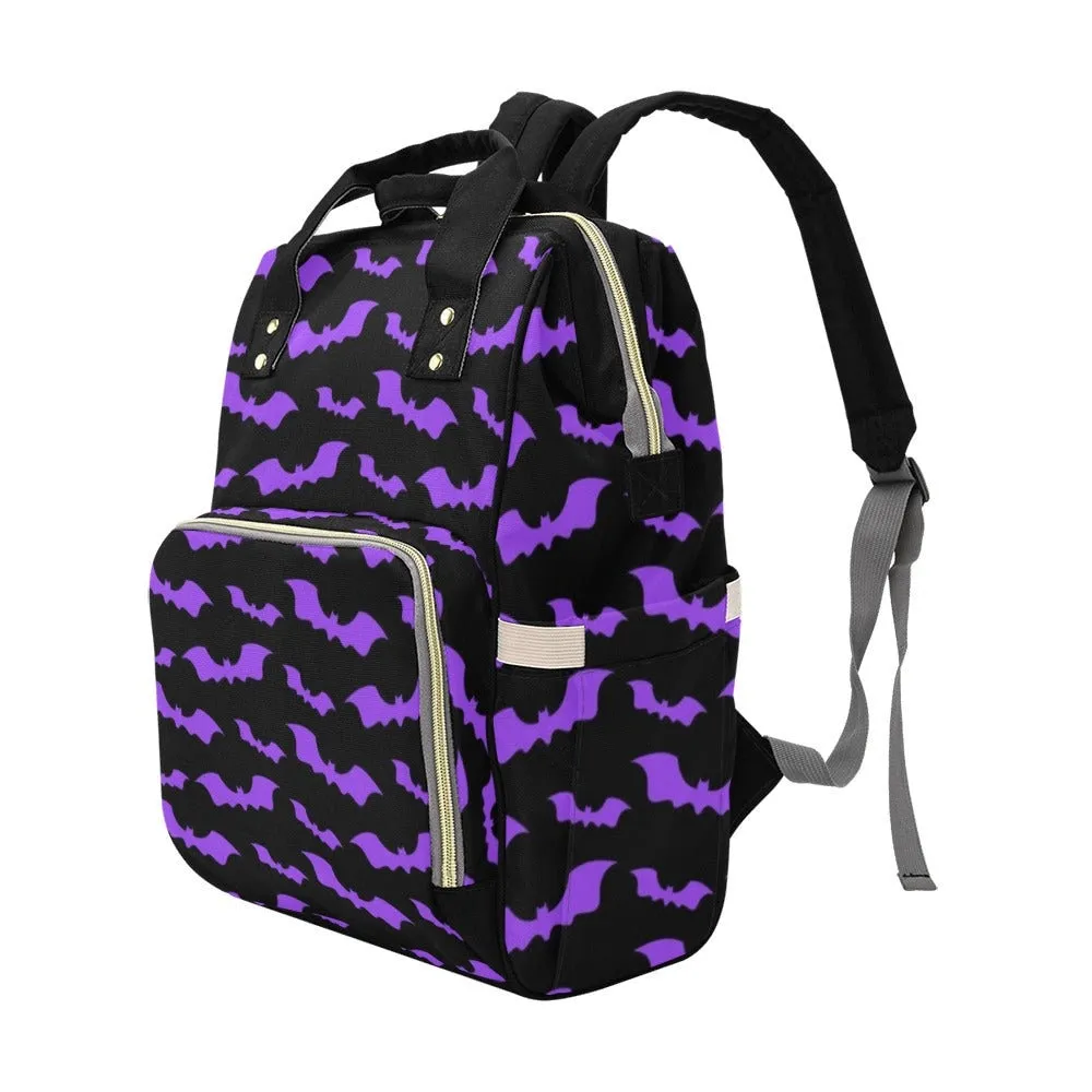 Goth Purple Bats Diaper Bag | Diaper Backpack | Gothic Diaper Bag | Bats and Moon Diaper Bag | Witchy Diaper Bag | Horror Aesthetic Bag