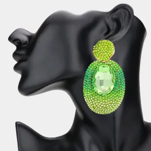 Green and Rhinestone Oval Dangle Pageant Earrings | Fashion Earrings | Prom Earrings |  627323