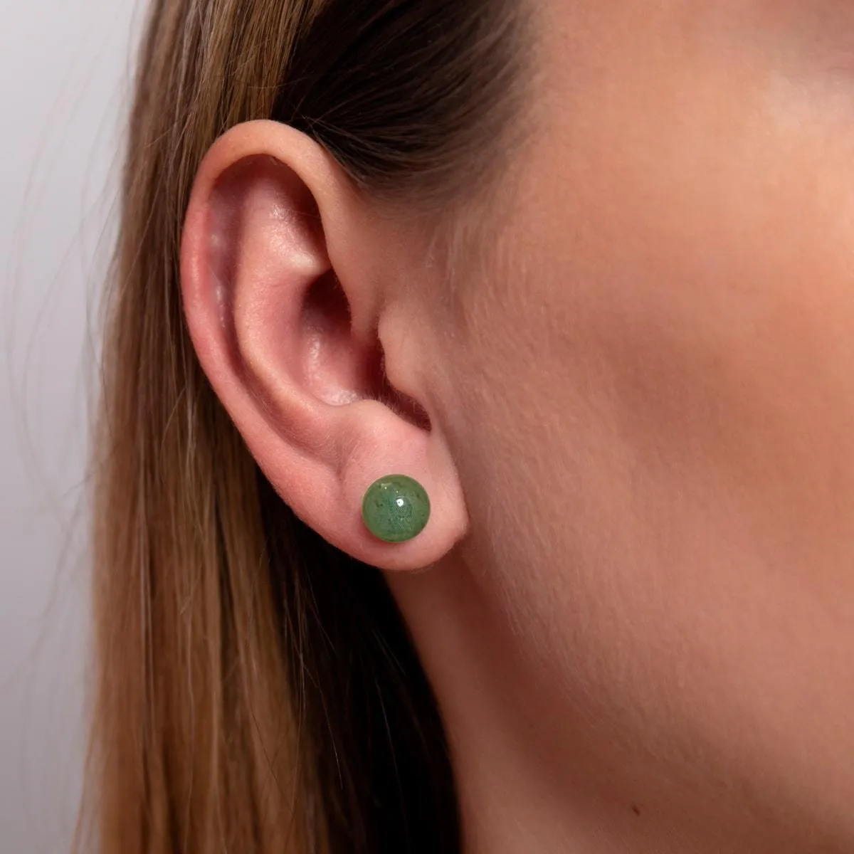 Green Jade | .925 Sterling Silver | Gemstone Stud Earrings
