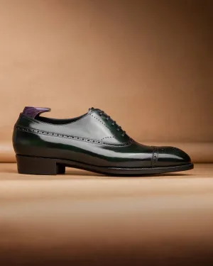 Green Leather Isolde Brogue Toe Cap Oxfords - Formal Shoes