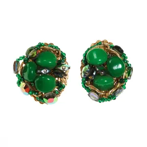 Green Rhinestone Earrings, Statement Earrings,