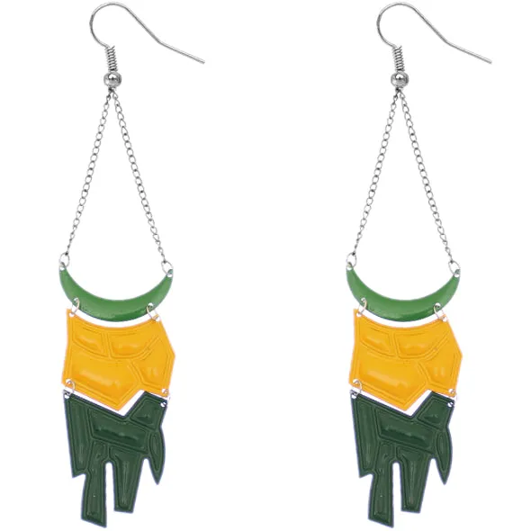 Green Yellow Geometric Drop Chain Earrings