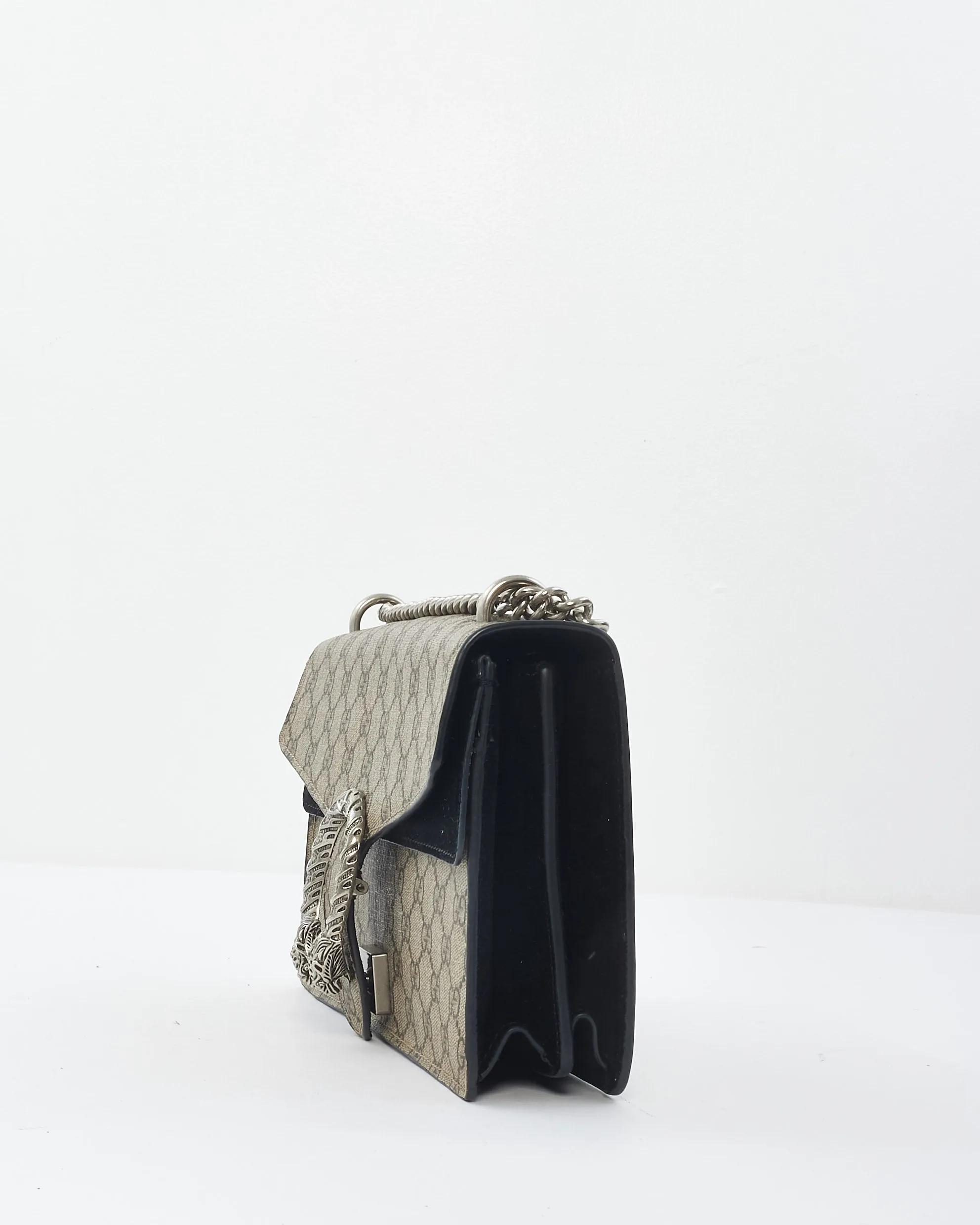 Gucci Beige and Black Velvet GG Supreme Canvas Small Dionysus Shoulder Bag