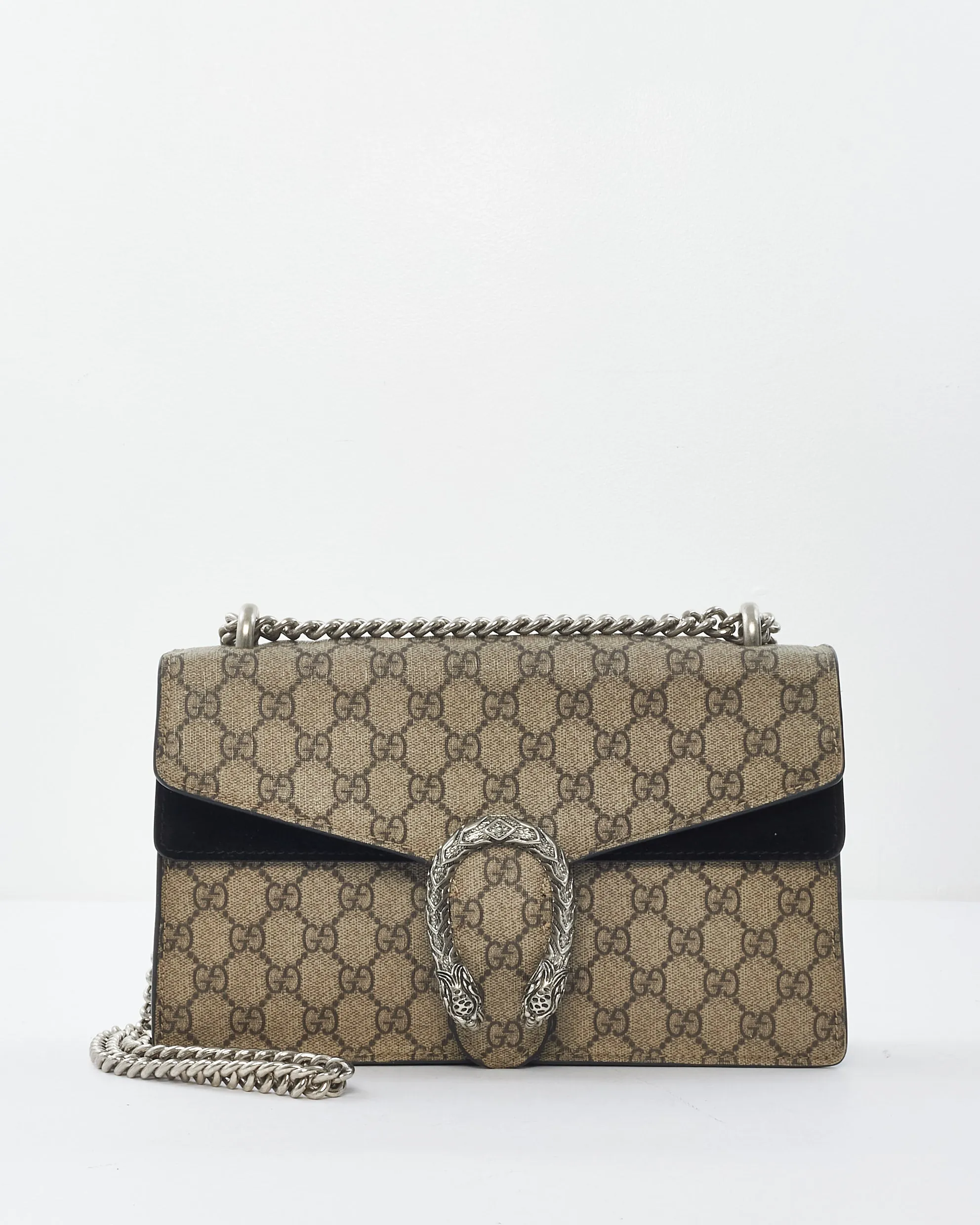 Gucci Beige and Black Velvet GG Supreme Canvas Small Dionysus Shoulder Bag
