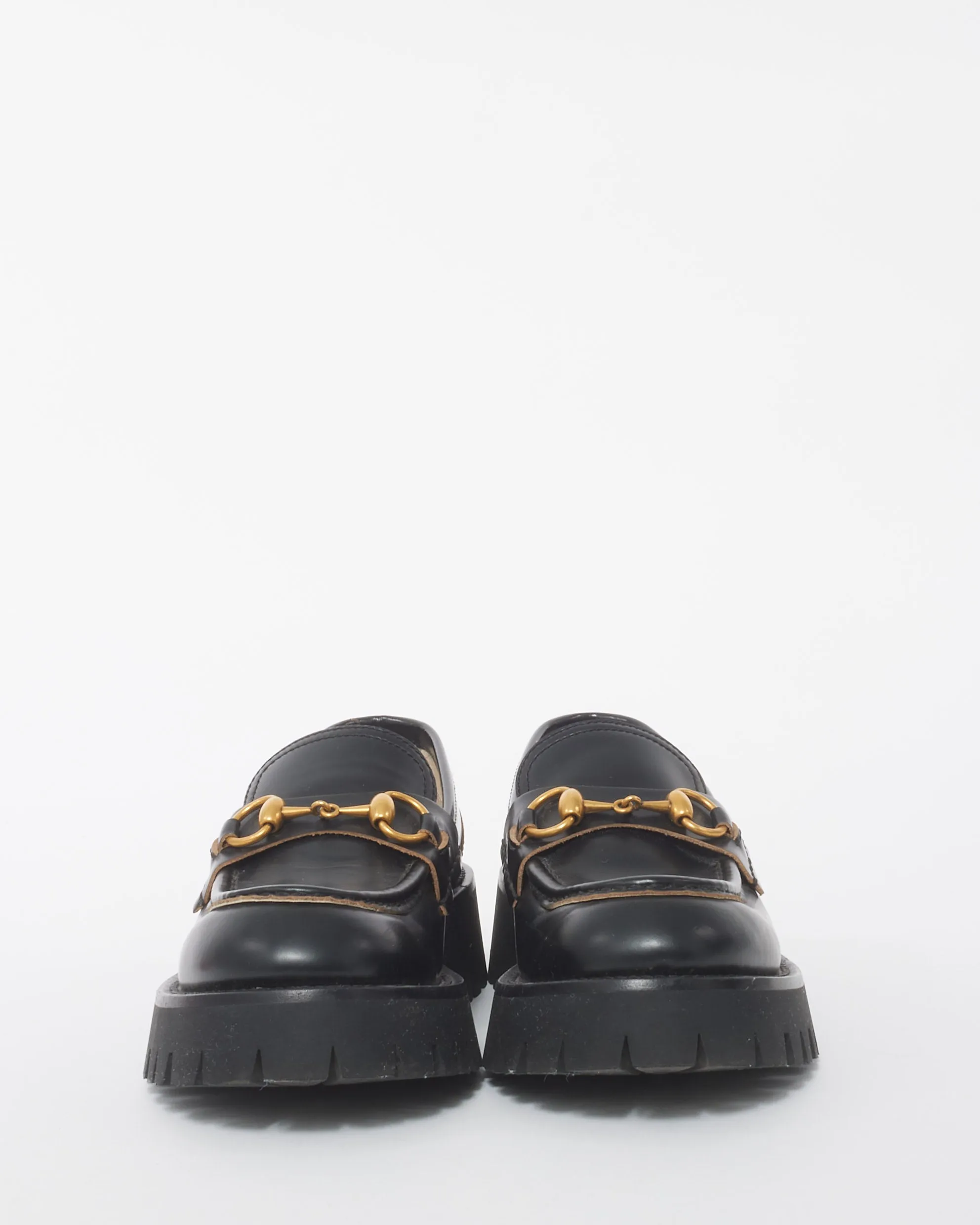 Gucci Black Leather Chunky Lug Sole Horsebit Loafer - 36