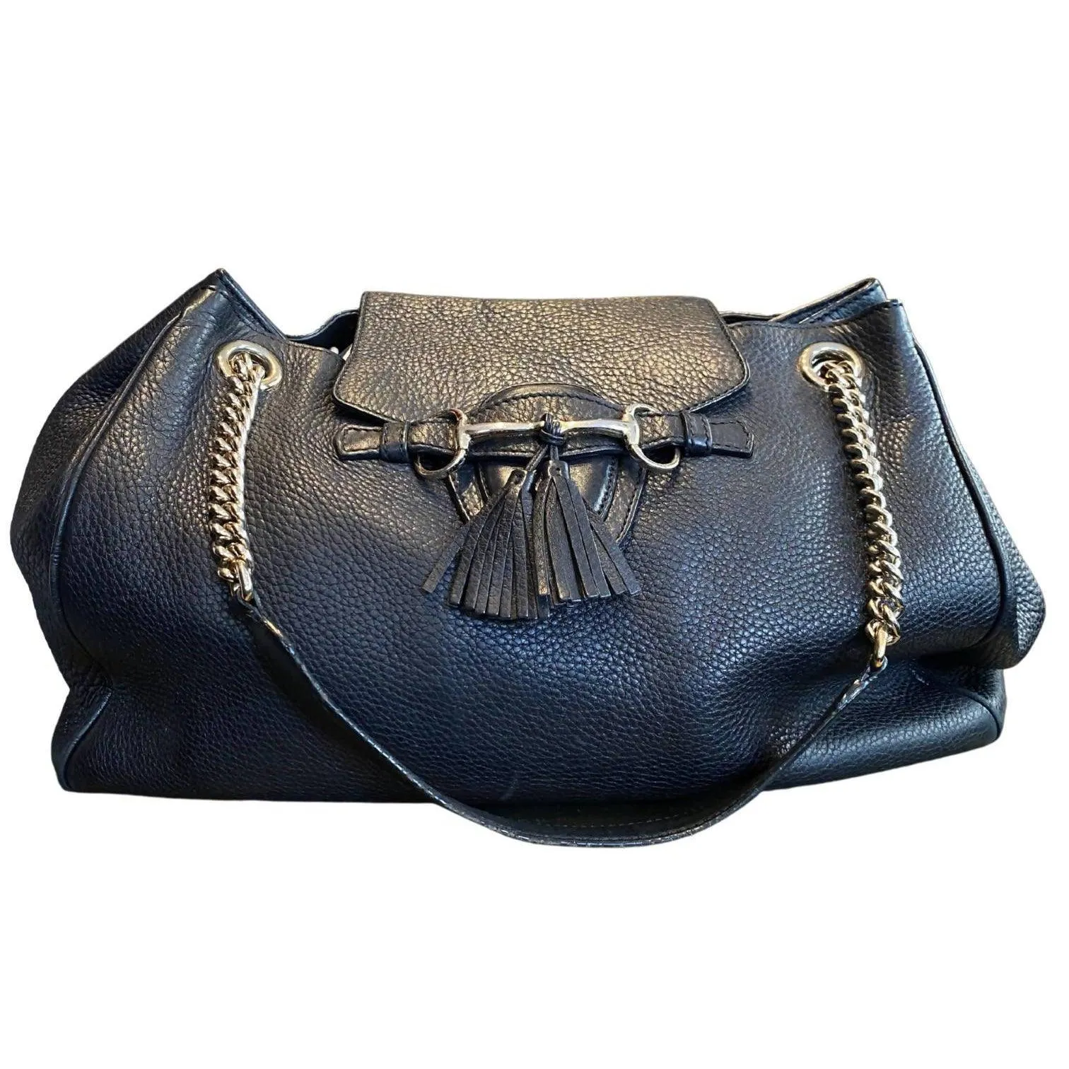GUCCI Black Leather Medium 'Emily' Shoulder Bag