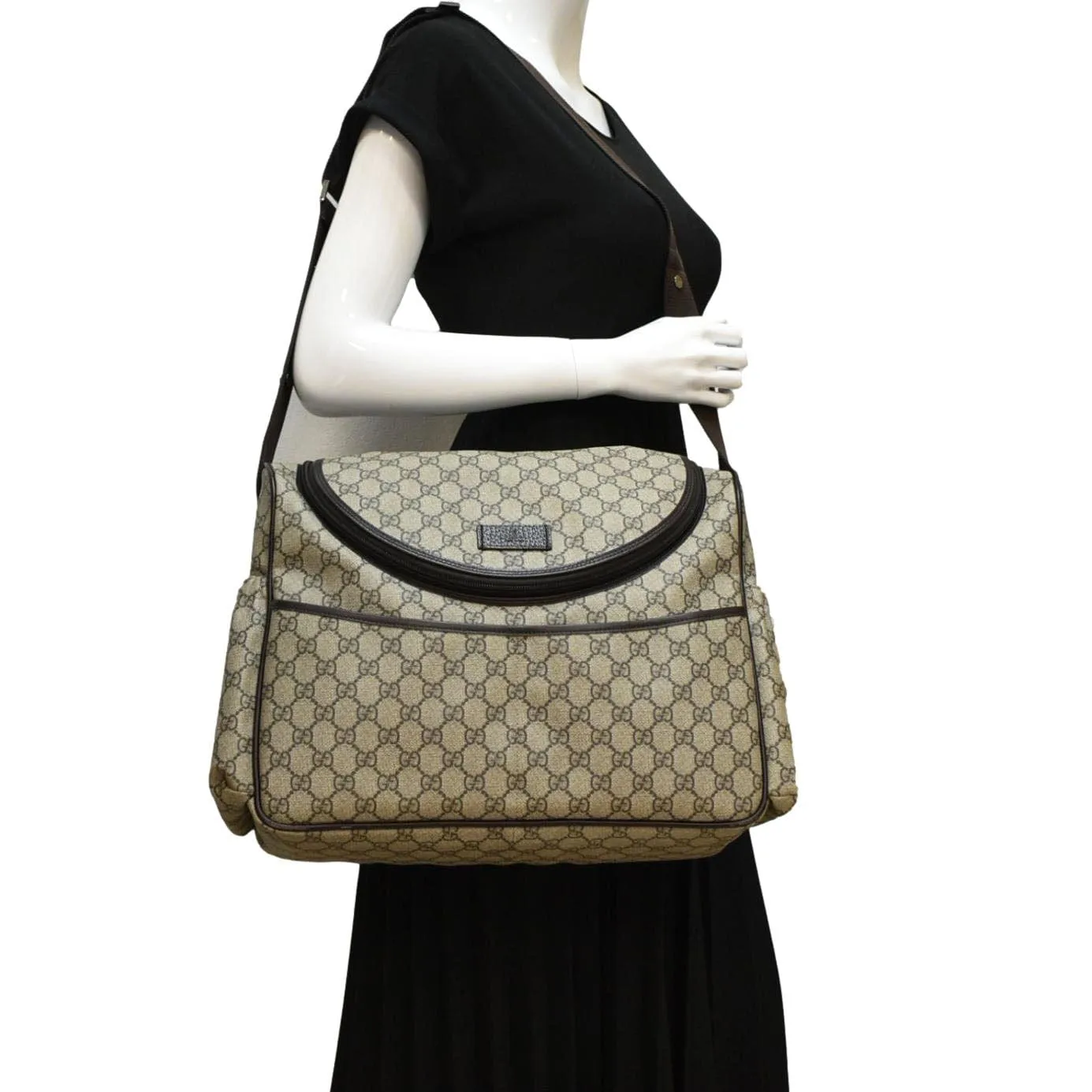 GUCCI Diaper GG Supreme Monogram Canvas Shoulder Bag Beige 123326