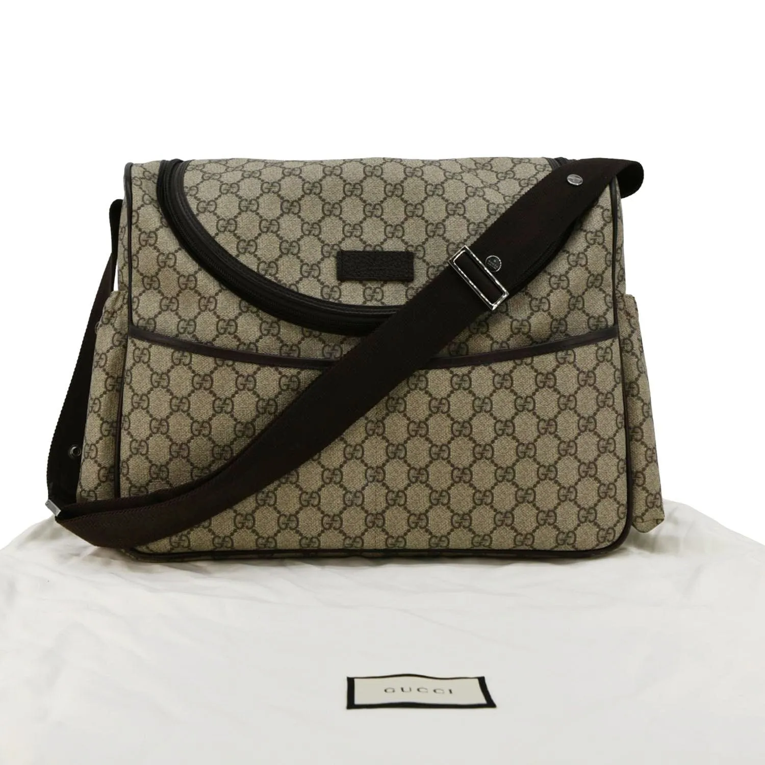 GUCCI Diaper GG Supreme Monogram Canvas Shoulder Bag Beige 123326