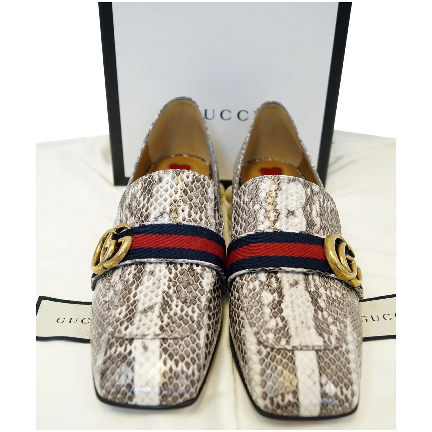 Gucci Mid-Heel GG Snakeskin Loafer Size US 7 Grey 423559 - Last Call