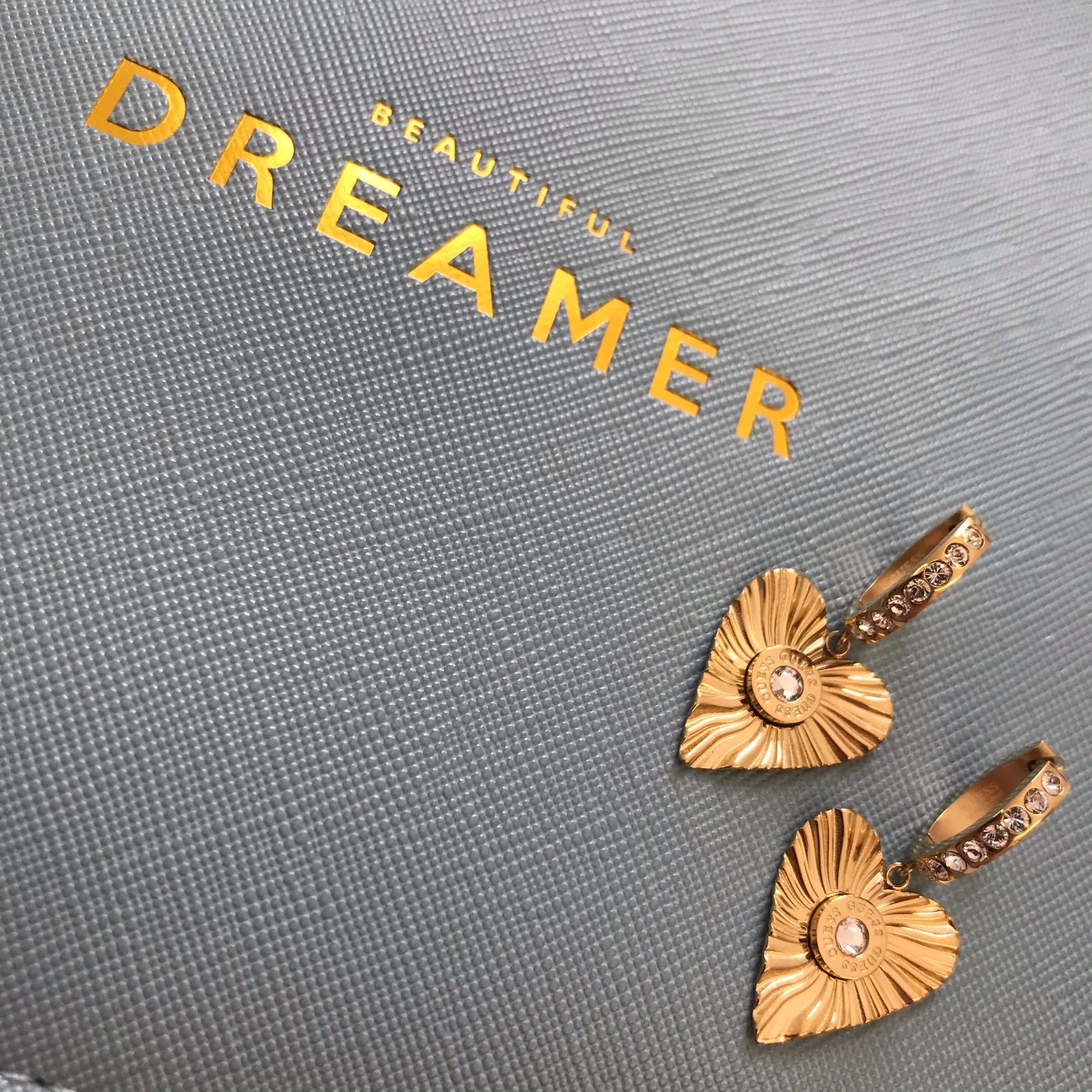 Guess Plisse Pleated Drop Gold Earrings
