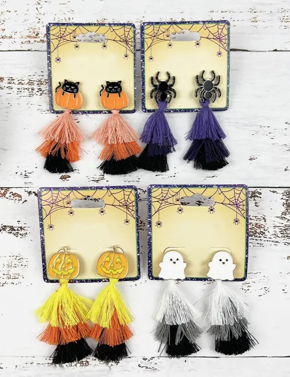 Halloween Theme Enamel with Tassel Post Earring