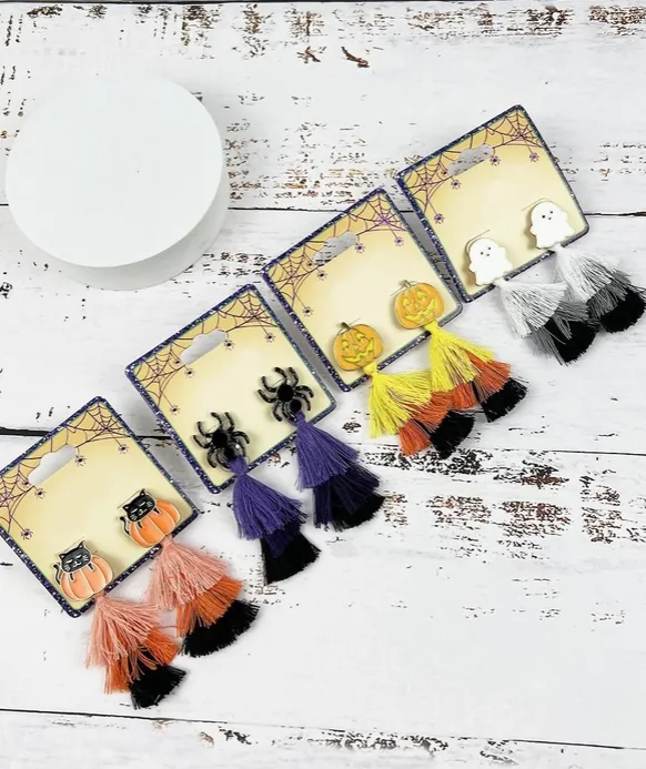 Halloween Theme Enamel with Tassel Post Earring
