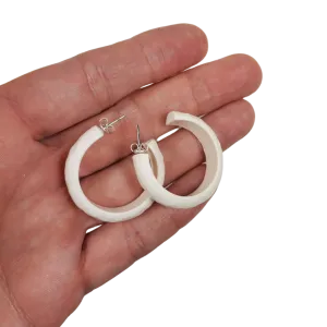 Hammered Hoop Earrings Medium - Solid Color  - White