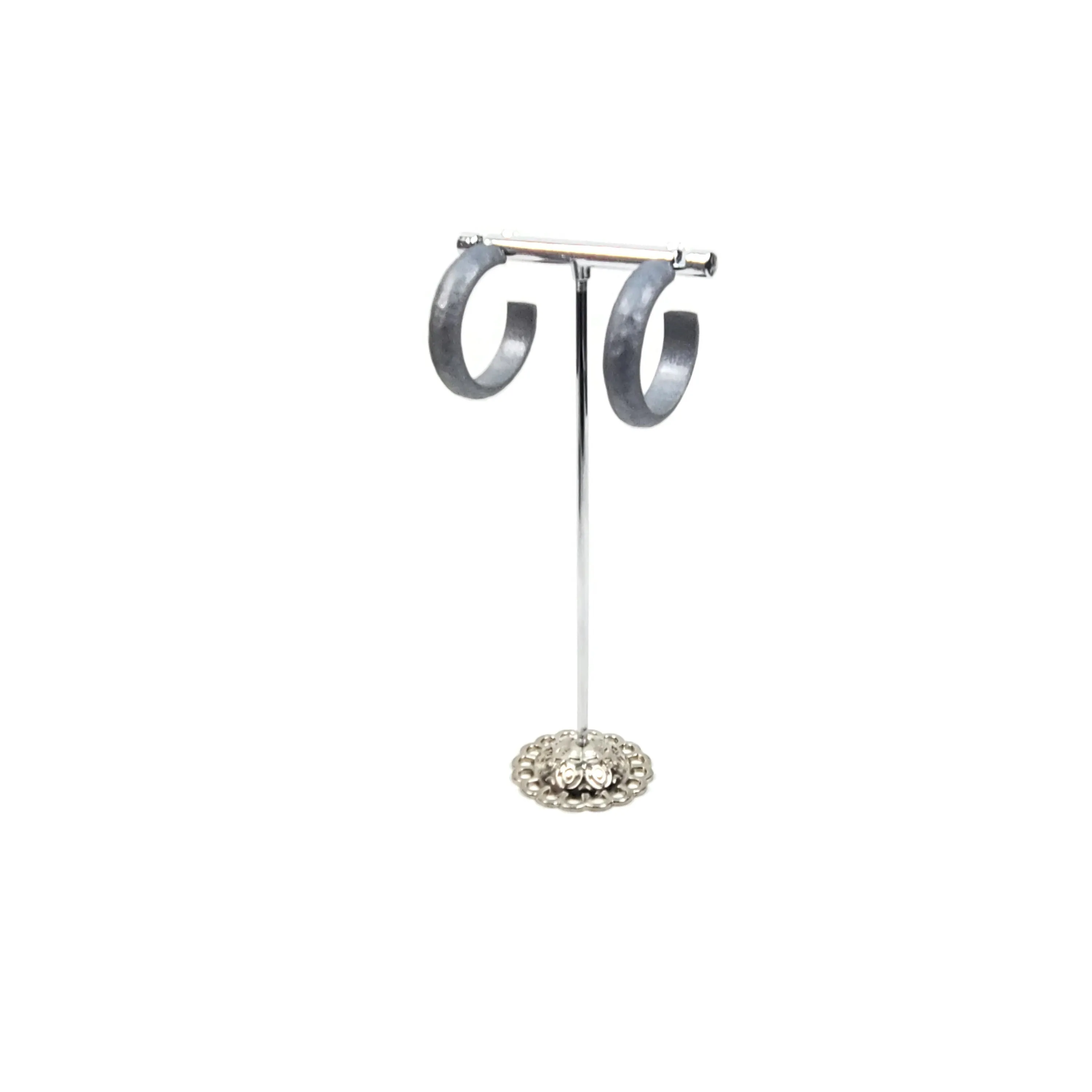Hammered Hoop Earrings Medium - Solid Color  - White