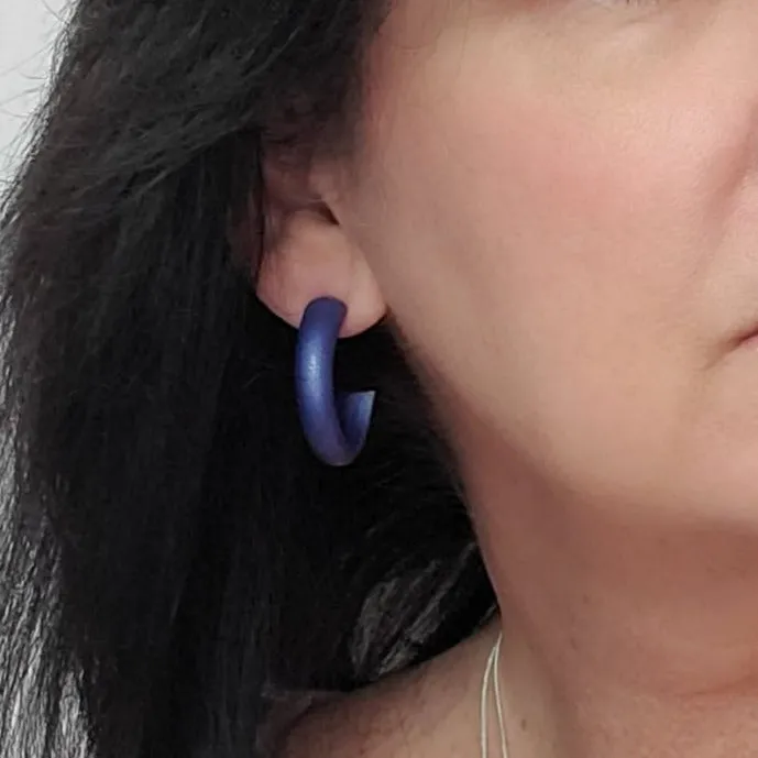 Hammered Hoop Earrings Medium - Solid Color  - White