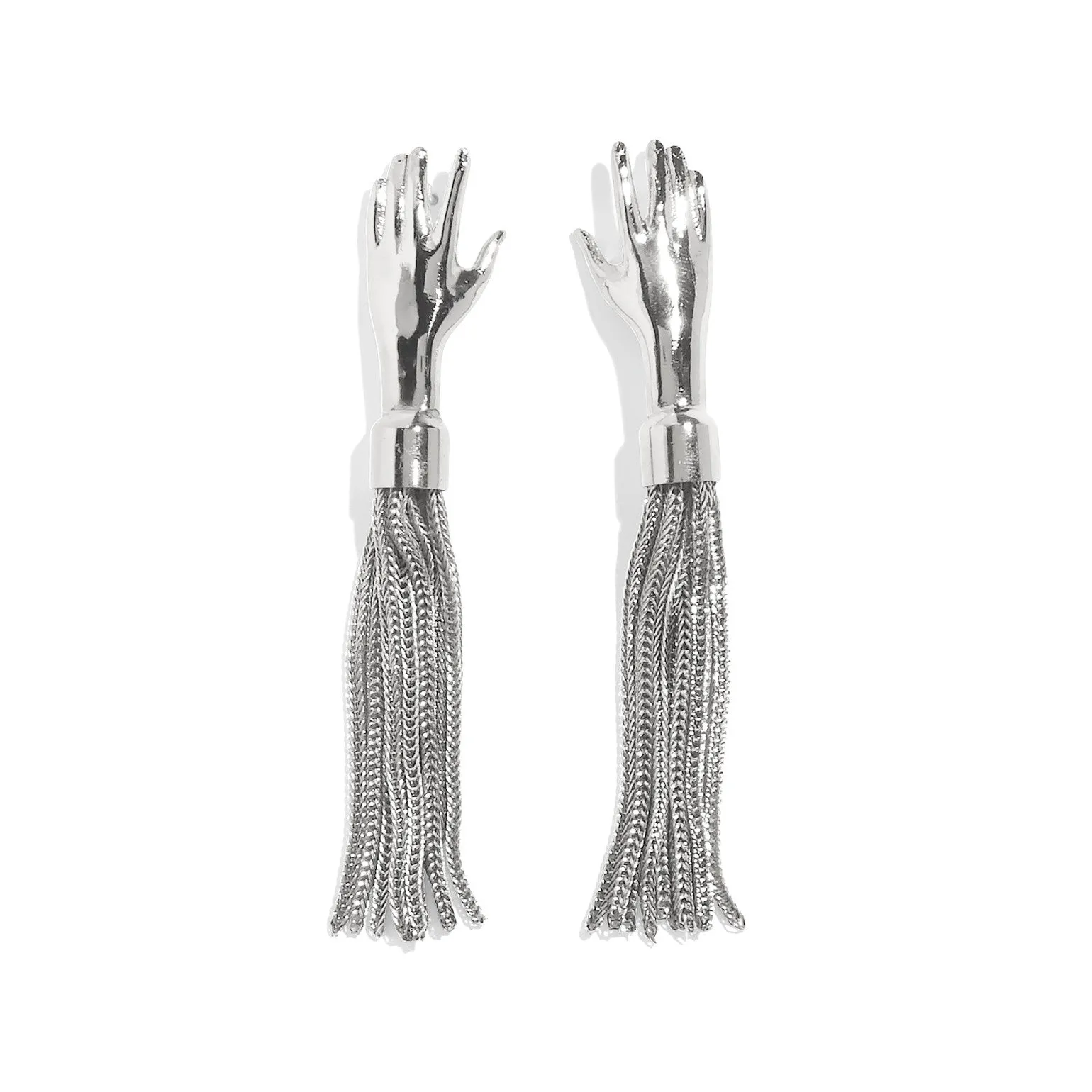 Hand Tassel Earring in Silver