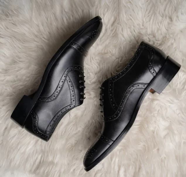 Handmade Black Brogue Oxfords for Men