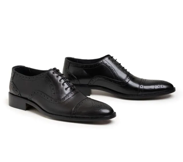 Handmade Black Brogue Oxfords for Men