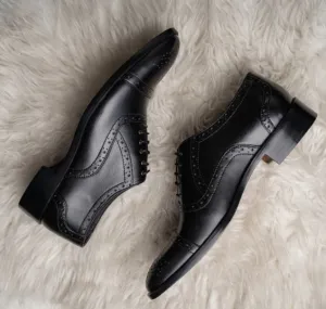 Handmade Black Brogue Oxfords for Men