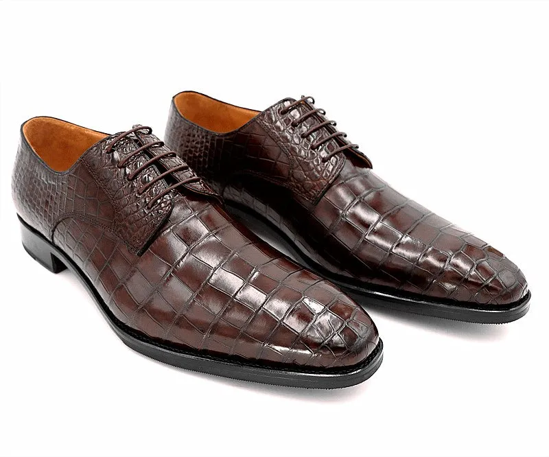 Handmade Leather Oxfords with Alligator Embossed Print