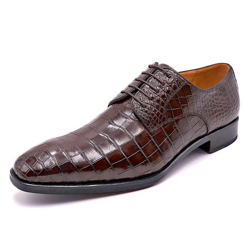 Handmade Leather Oxfords with Alligator Embossed Print