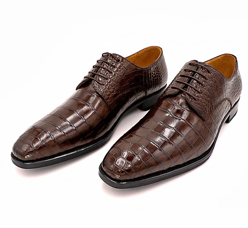 Handmade Leather Oxfords with Alligator Embossed Print