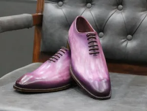 Handmade Purple Patina Leather Oxford Shoes for Men