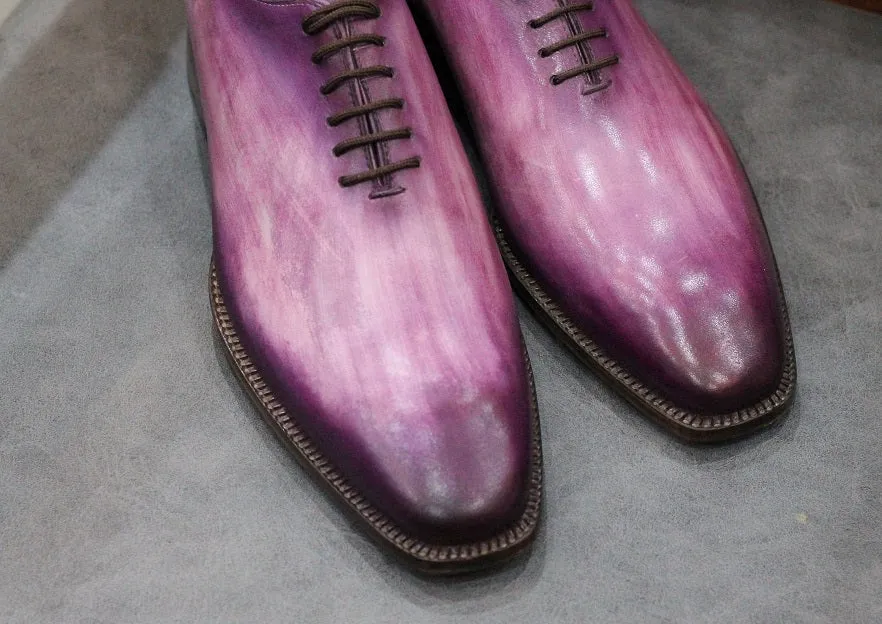 Handmade Purple Patina Leather Oxford Shoes for Men