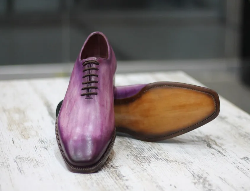 Handmade Purple Patina Leather Oxford Shoes for Men