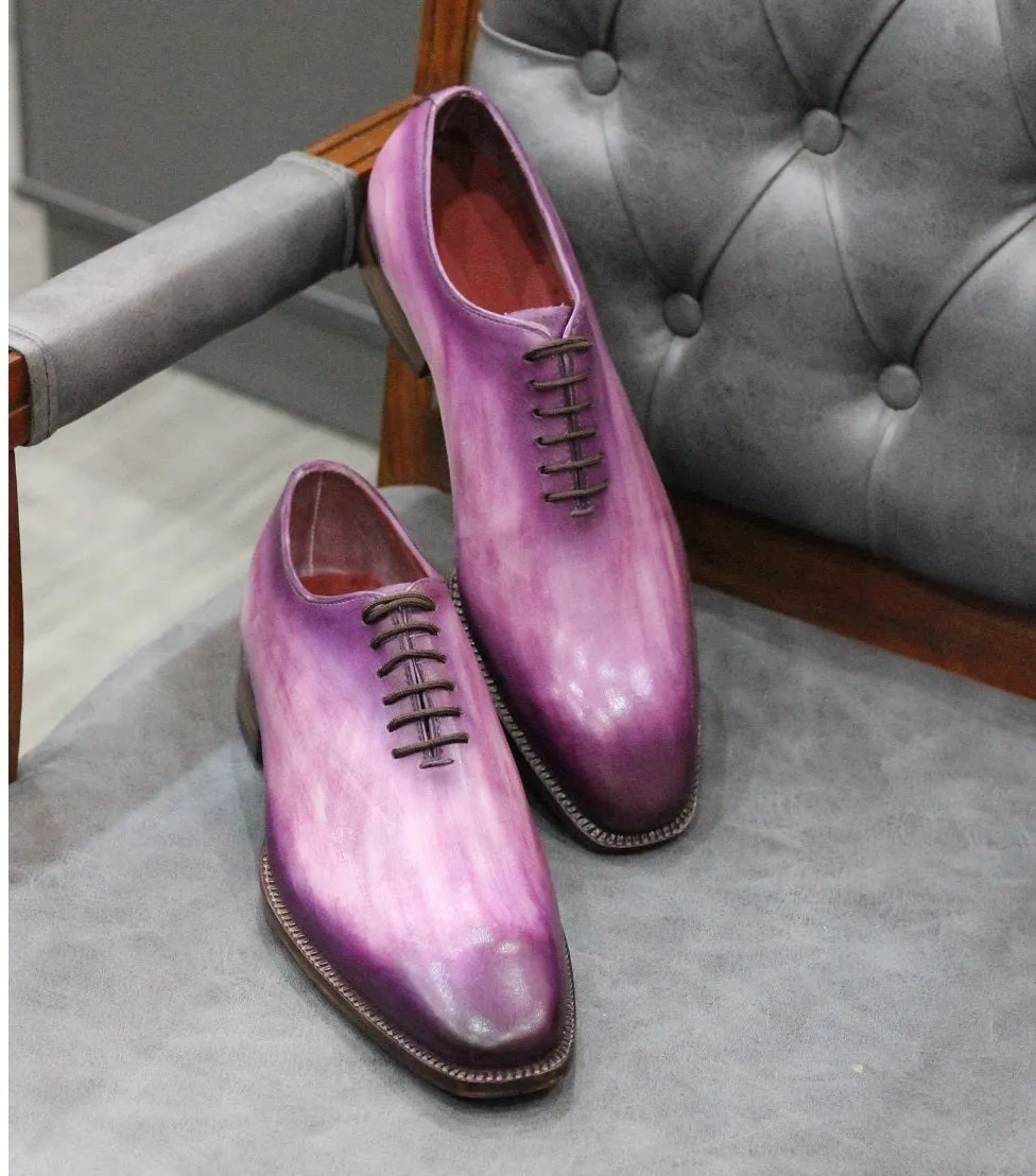 Handmade Purple Patina Leather Oxford Shoes for Men