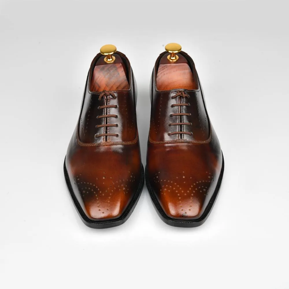 Handmade Shaded Brown Leather Brogue Oxford Shoes