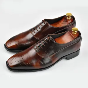 Handmade Shaded Brown Leather Brogue Oxford Shoes
