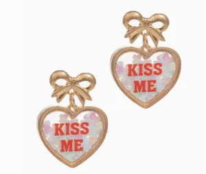 Heart Shaped Glitter Shaker Post Drop Earrings-White