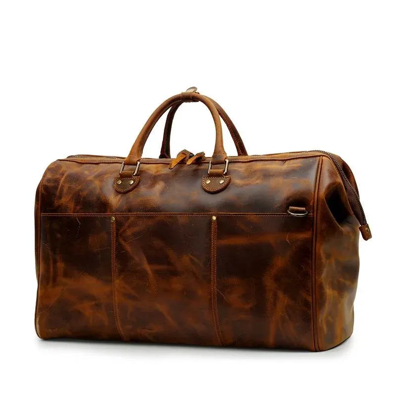High-End Genuine Leather Travel Duffel Bags for Men Large Size