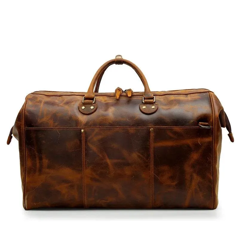 High-End Genuine Leather Travel Duffel Bags for Men Large Size