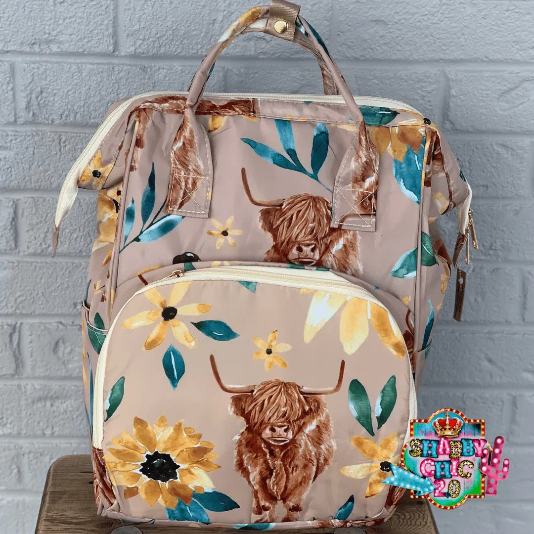 Highland and Sunflowers Diaper Bag Backpack