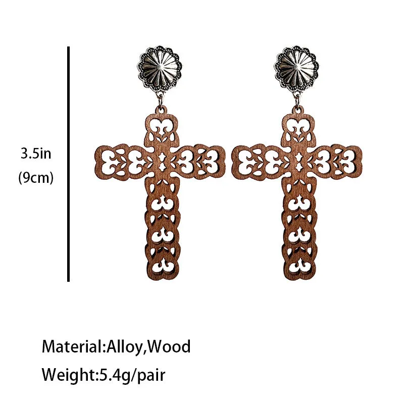 Hollow Leather Turquoise Cross Earrings