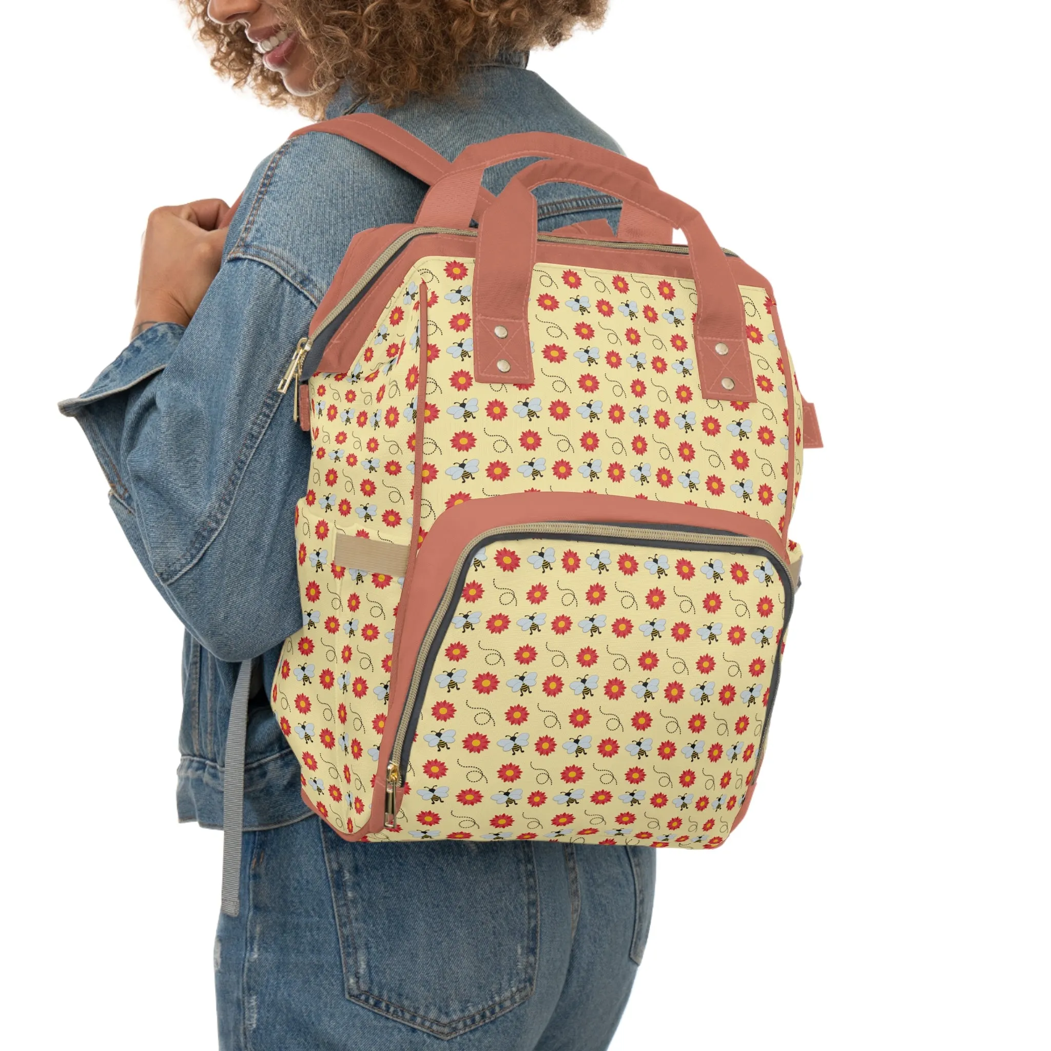 Honey Bee Diaper Backpack - Eco-Friendly & Stylish Baby Bag with Buzzing Bee Motifs, Perfect for Nature-Loving Parents