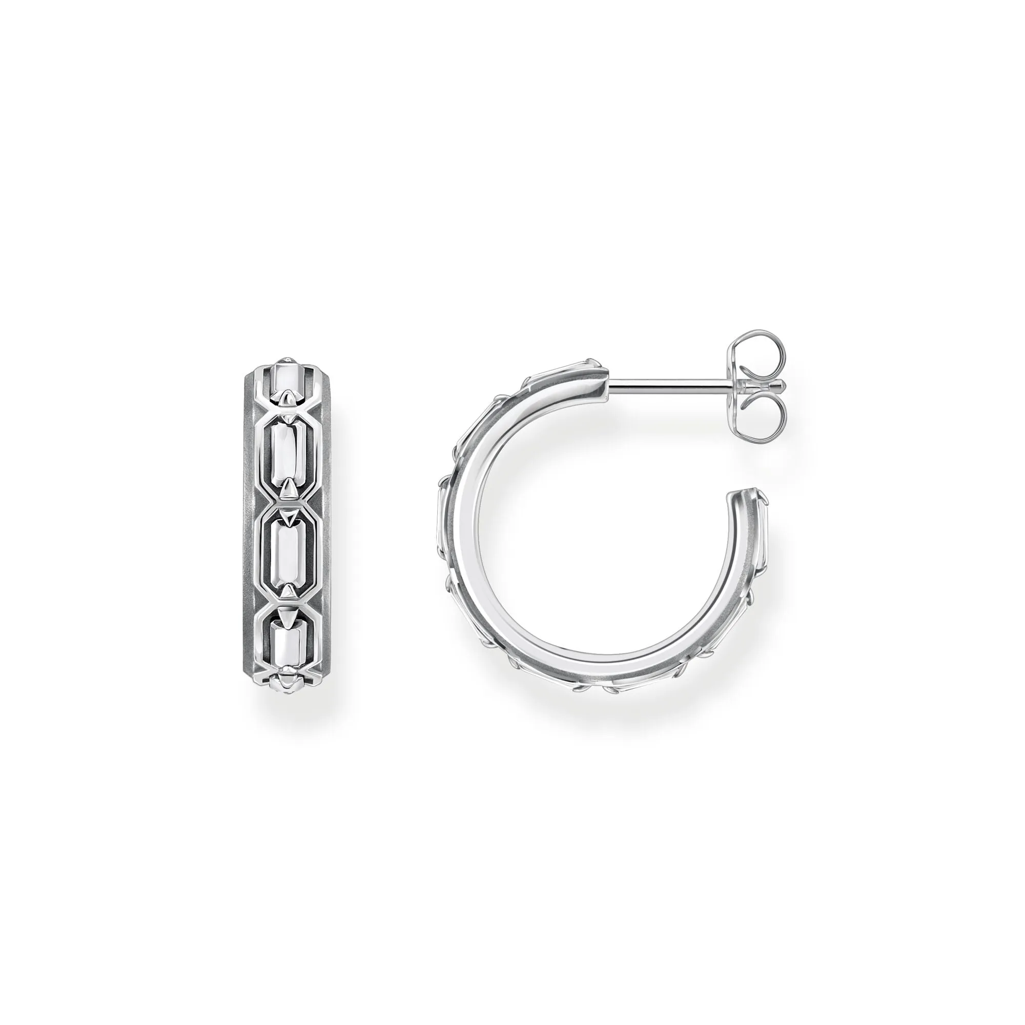 Hoop earrings Crocodile shell structure silver blackened