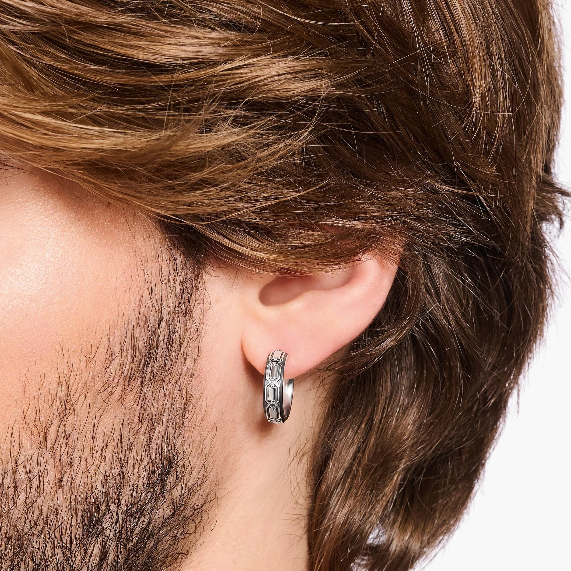Hoop earrings Crocodile shell structure silver blackened