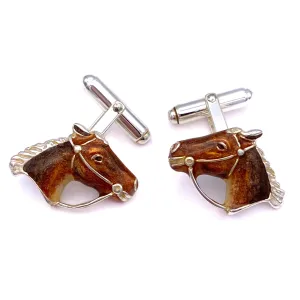 Horse Cufflinks, Enamel on Sterling Silver