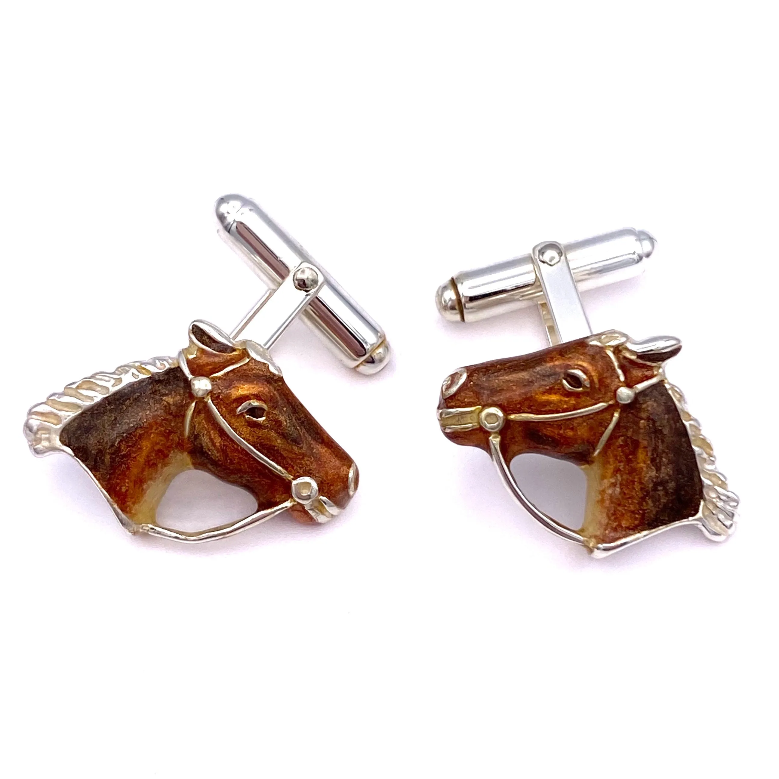 Horse Cufflinks, Enamel on Sterling Silver