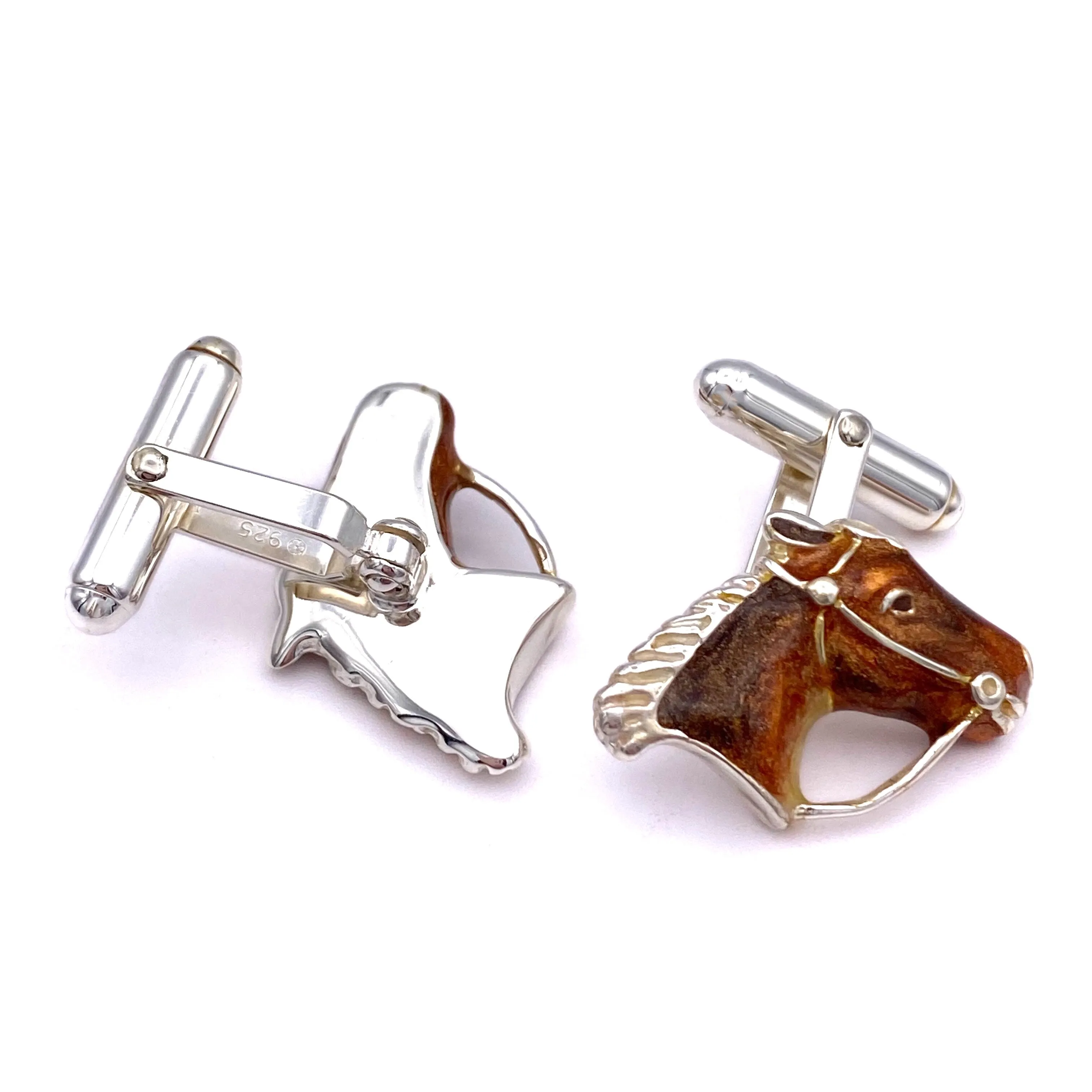 Horse Cufflinks, Enamel on Sterling Silver