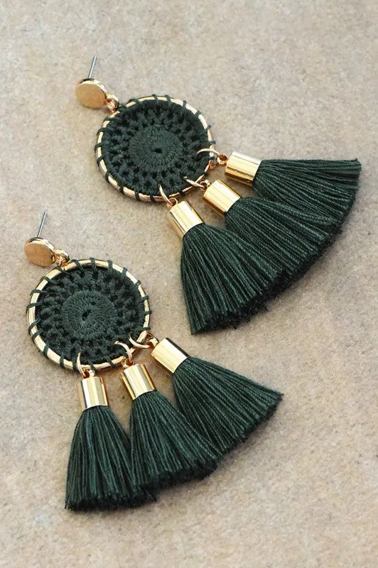 Hunter Green Tassel Drop Earrings