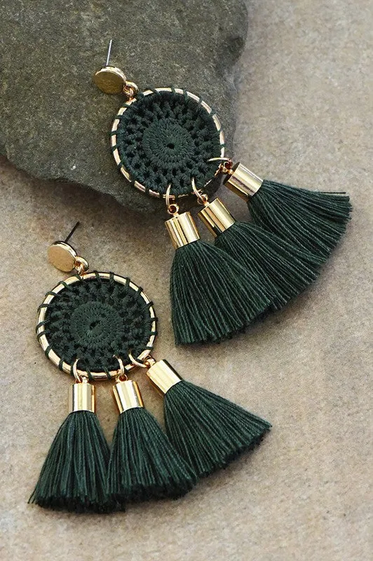 Hunter Green Tassel Drop Earrings
