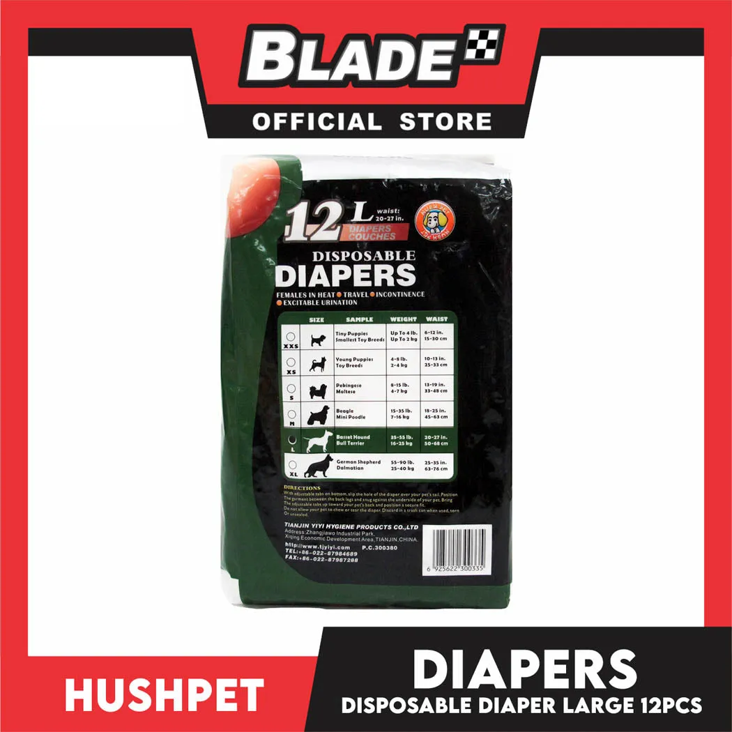 Hushpet Deluxe Disposable Dog Diapers 12pcs. (Large)
