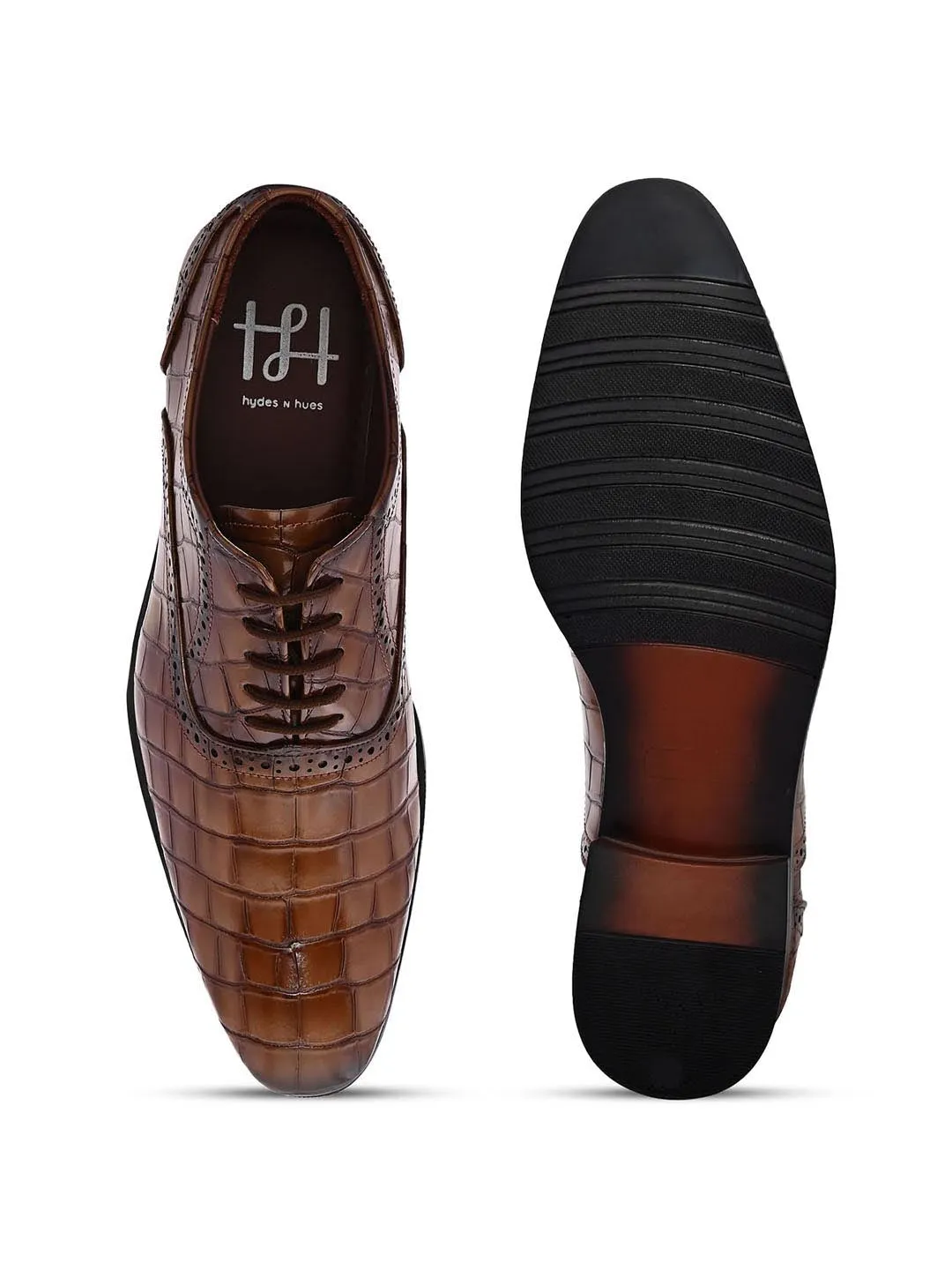 Hydes N Hues Men Tan Brown Textured Formal Oxfords