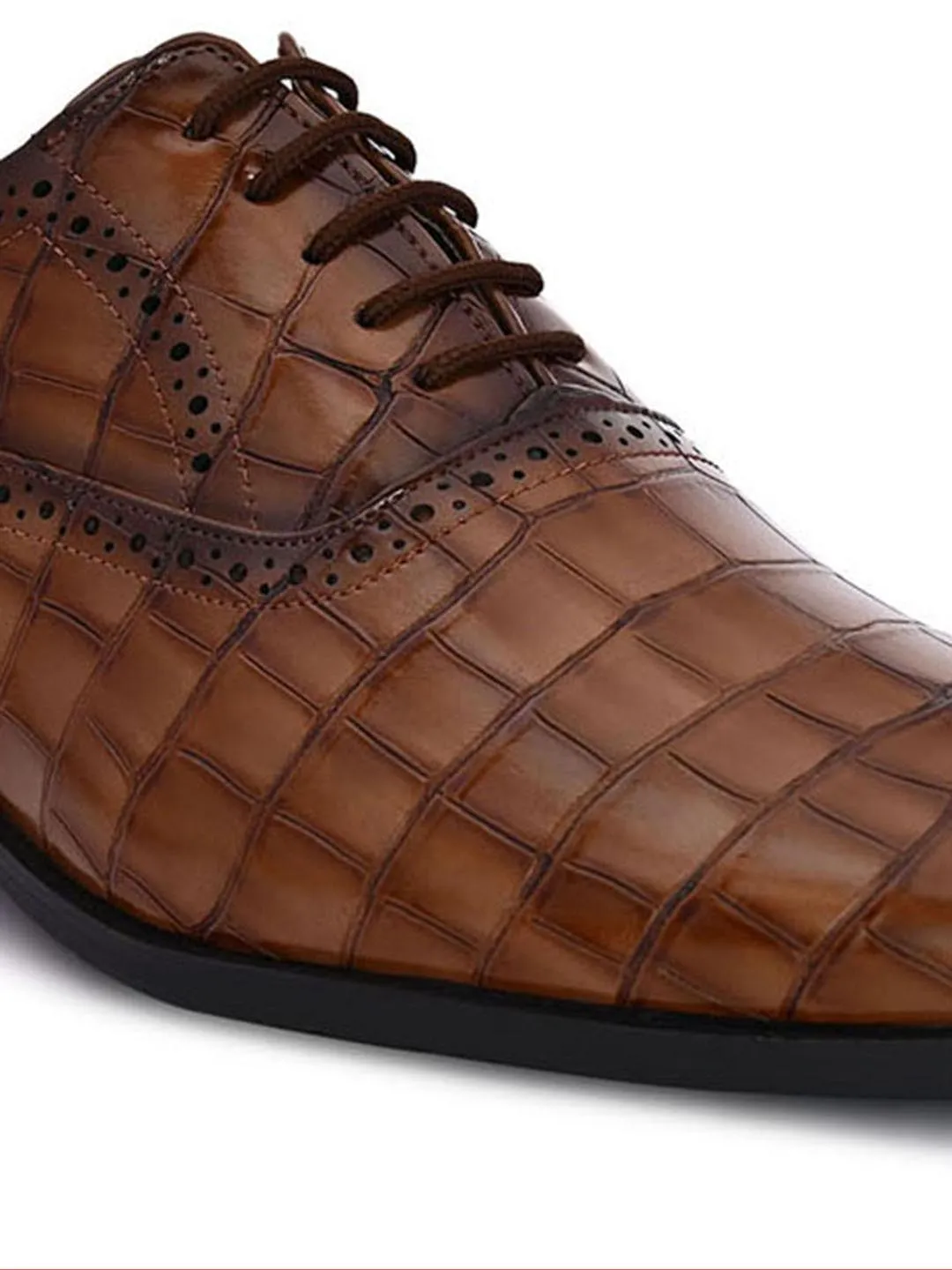 Hydes N Hues Men Tan Brown Textured Formal Oxfords