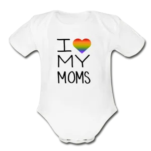 I Love My Moms Rainbow Pride Organic Short Sleeve Baby Bodysuit
