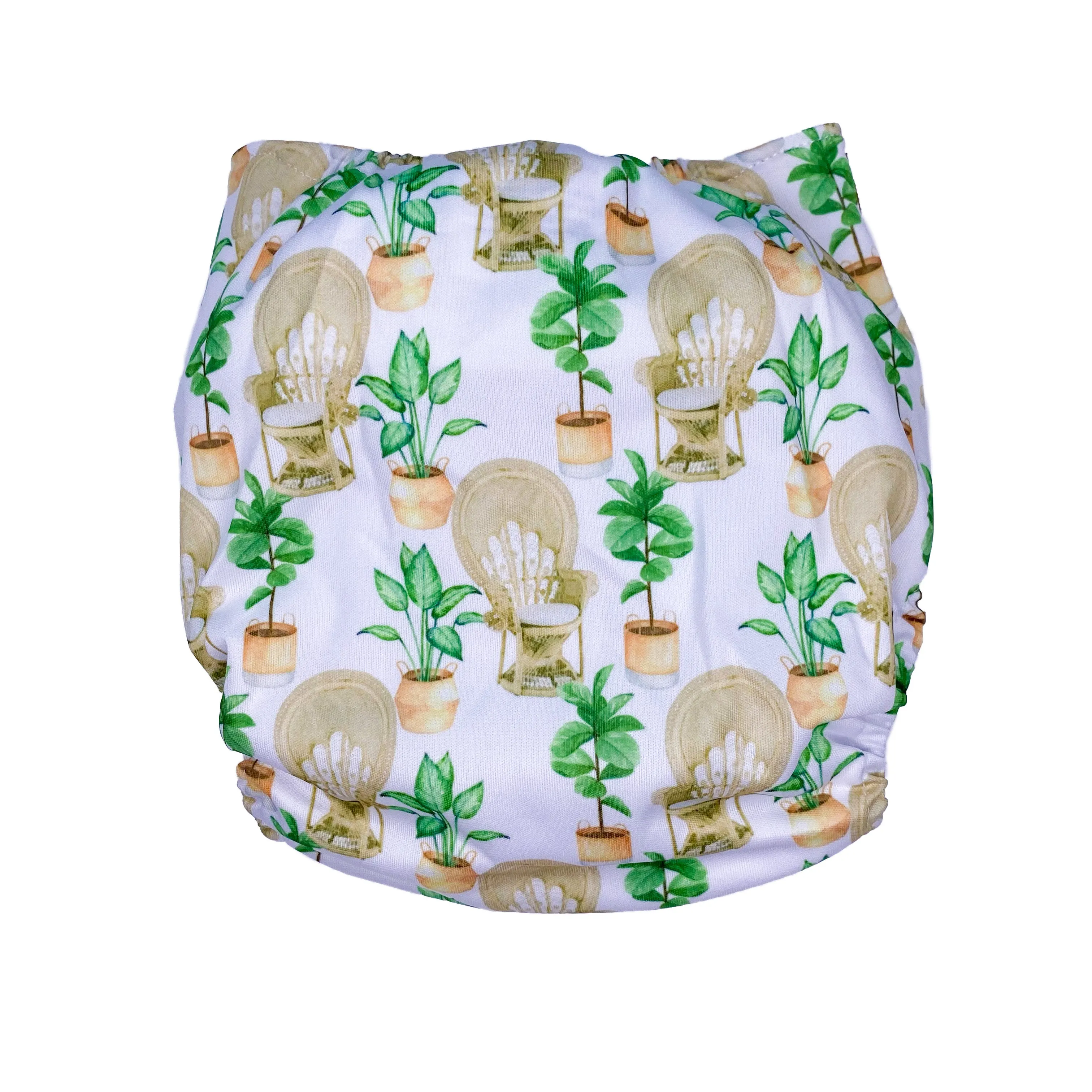 IN-STOCK Forever My Babies Cloth Diaper - Boho Peacock Chairs & House Plants (Upright Print on Front & Back)